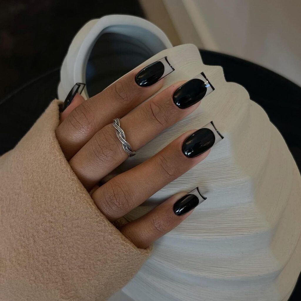 black french tip square nails