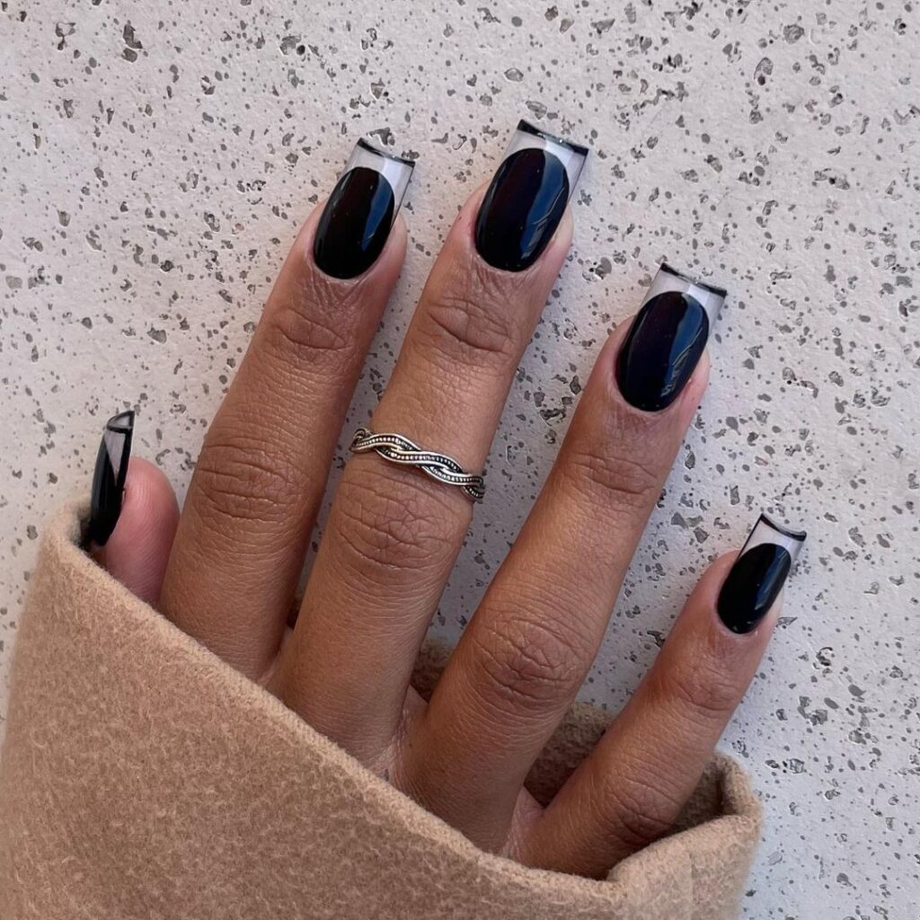 french tip acrylic nails black