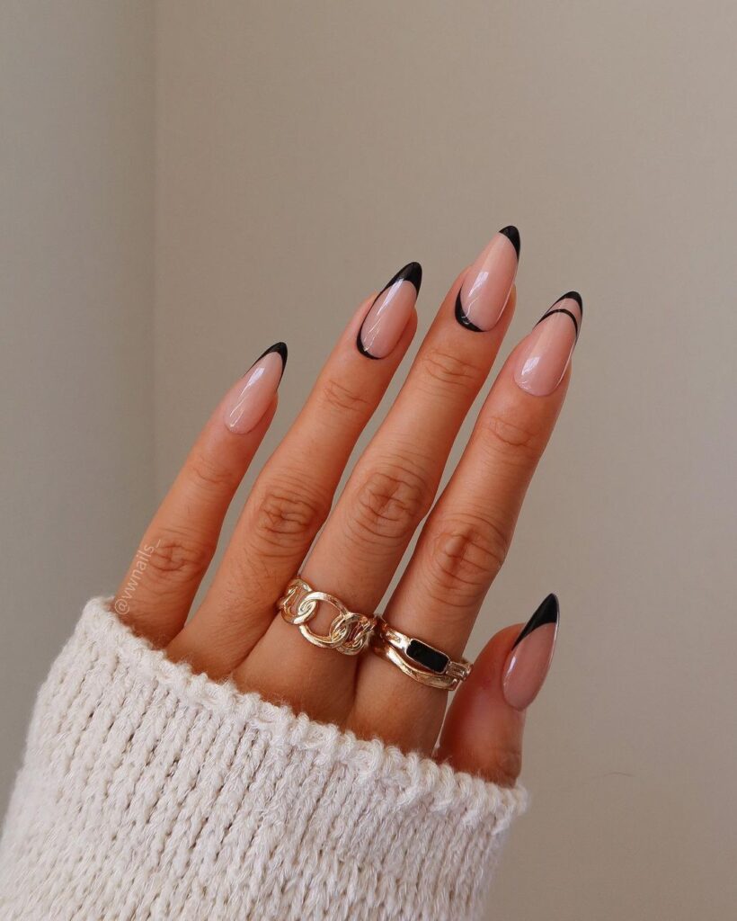 black french tip almond nails