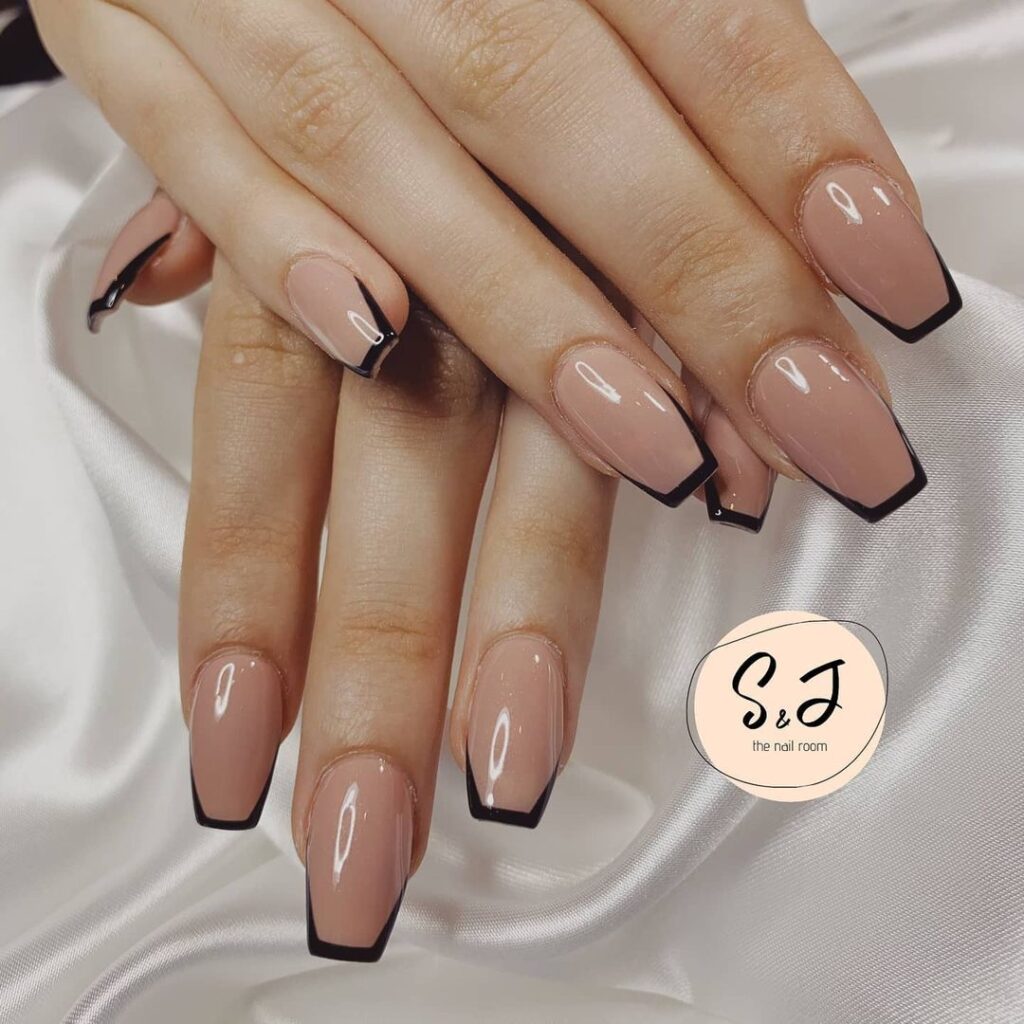 black coffin french tip nails